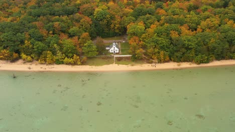 mission point lighthouse 4k drone video in autumn