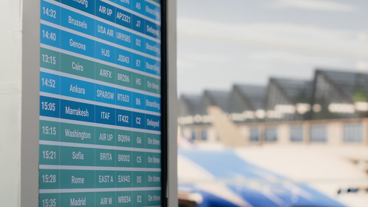 Painel Digital de Partidas de Aeroporto com Horários de Voo