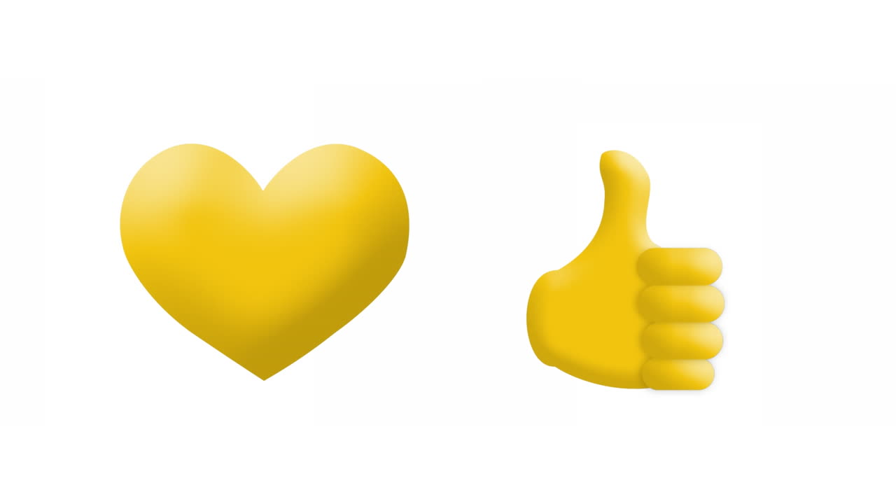 Animation of broken heart and thumbs up emoji icons over white background