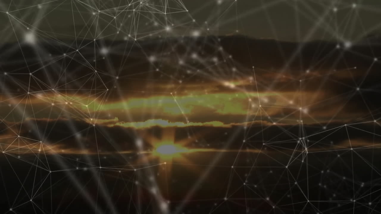 Sun orb being visualized against golden clouds, showing light network overlay with glowing nodes