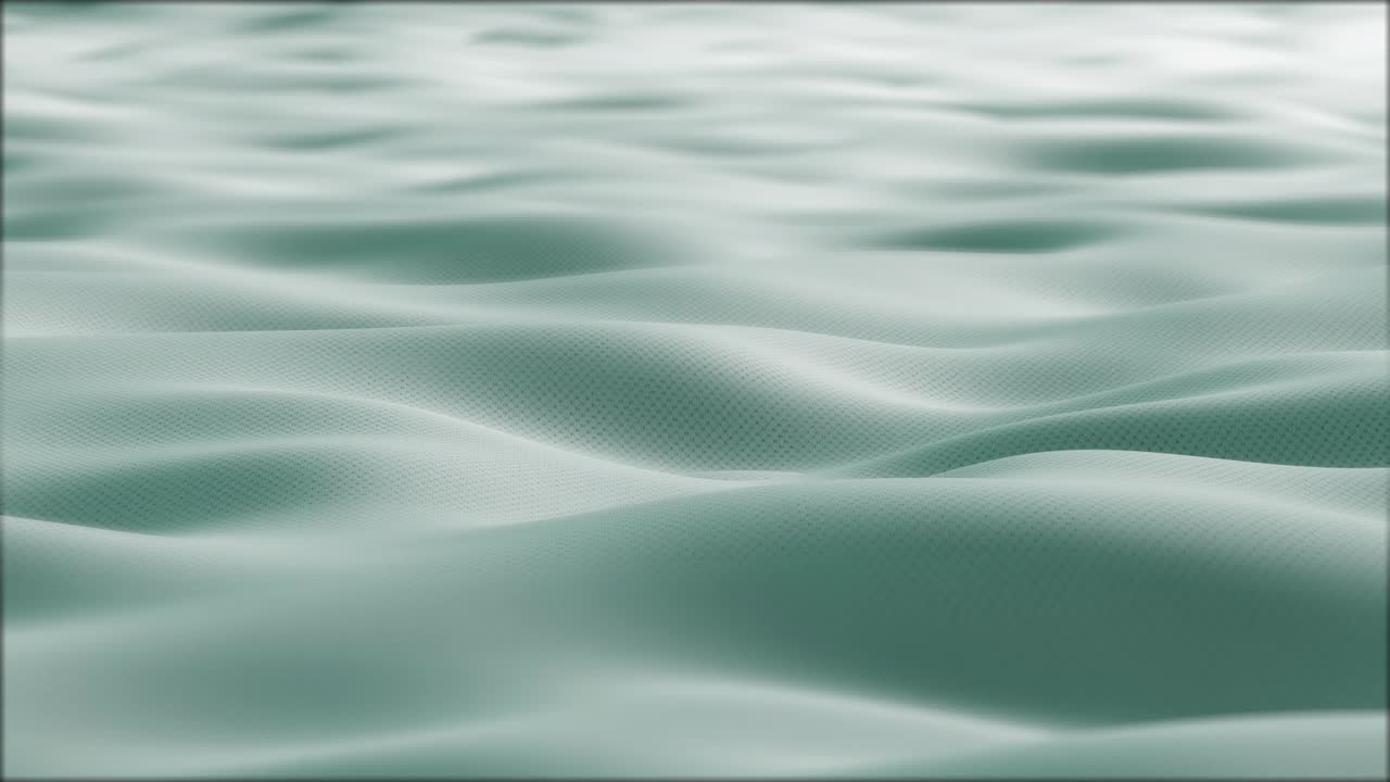 Close up. Slow motion. Looped 3d animation of dynamic cloth. Wavy silk cloth fluttering in the wind. Knitted texture fabric. Green fabric stock footage. 4K Ultra HD video.