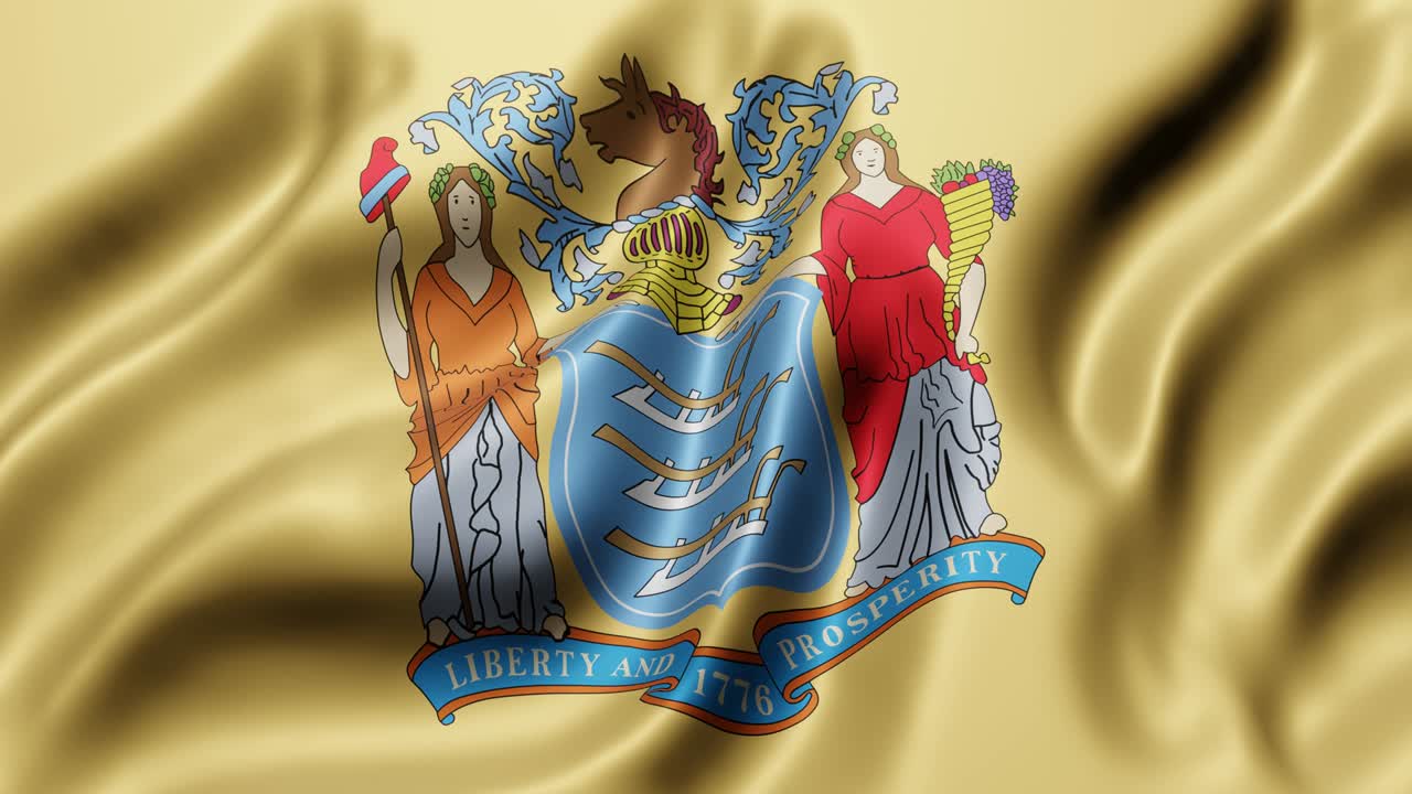 New Jersey US State flag waving