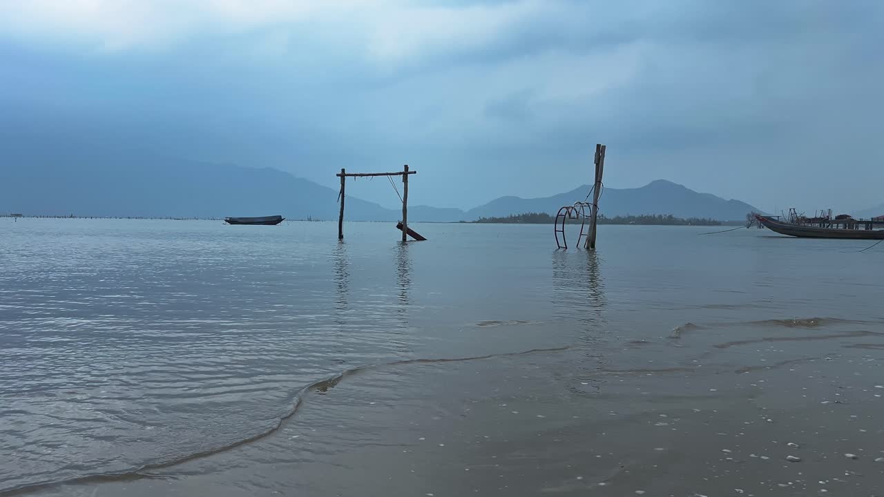 Tranquil Lake Against Overcast Sky In Tropical Nature. Static Shot