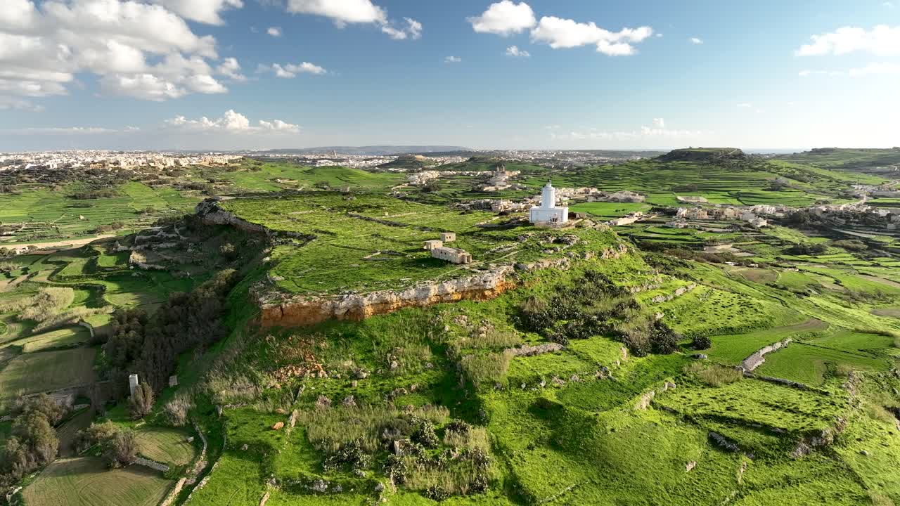 Drone Footage of Ta' Gurdan Lighthouse on Gozo, Malta.