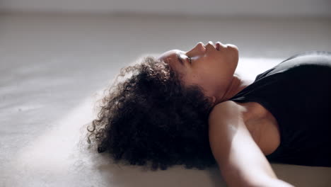 dance, woman and lying on floor for performance