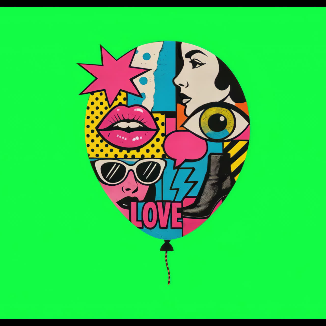 Vibrant pop balloon animation isolated asset, transparent 4K video, alpha channel, ProRes 4444