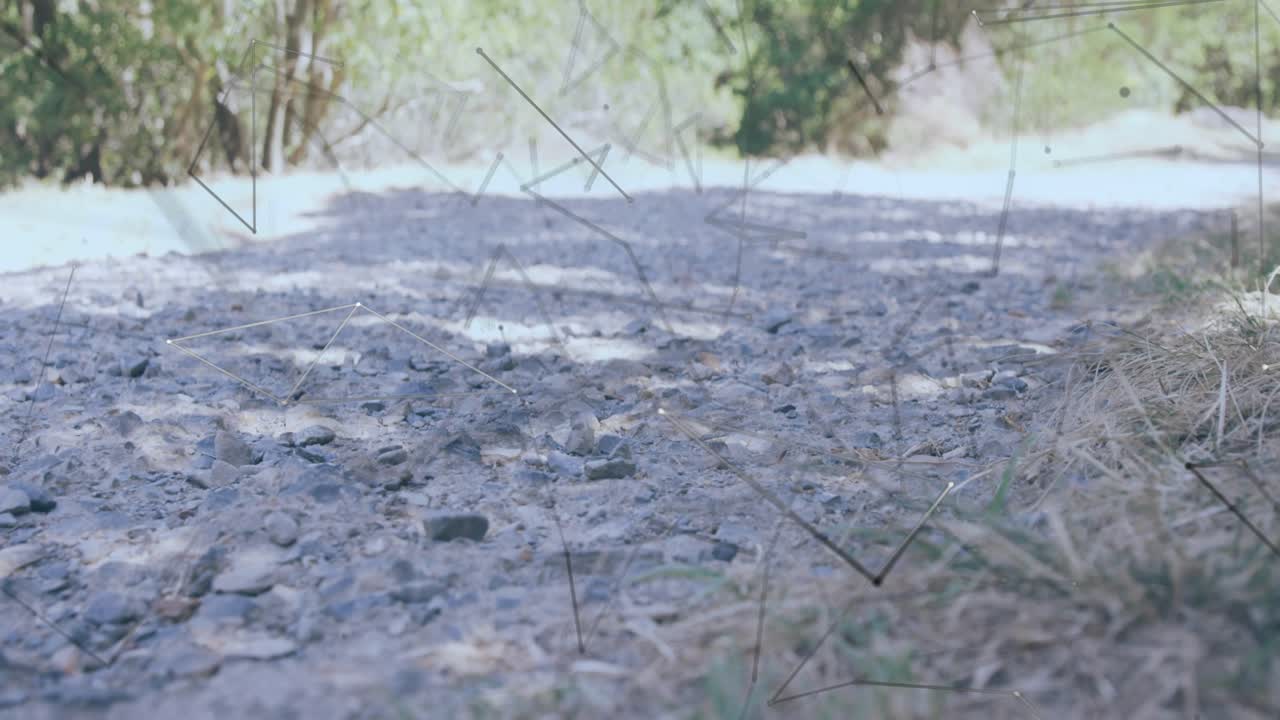 Recreational runner entering view on trail, running for fitness with animated pace metrics overhead
