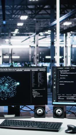 vertical video server room pc screens tracking mainframes processing machine learning datasets