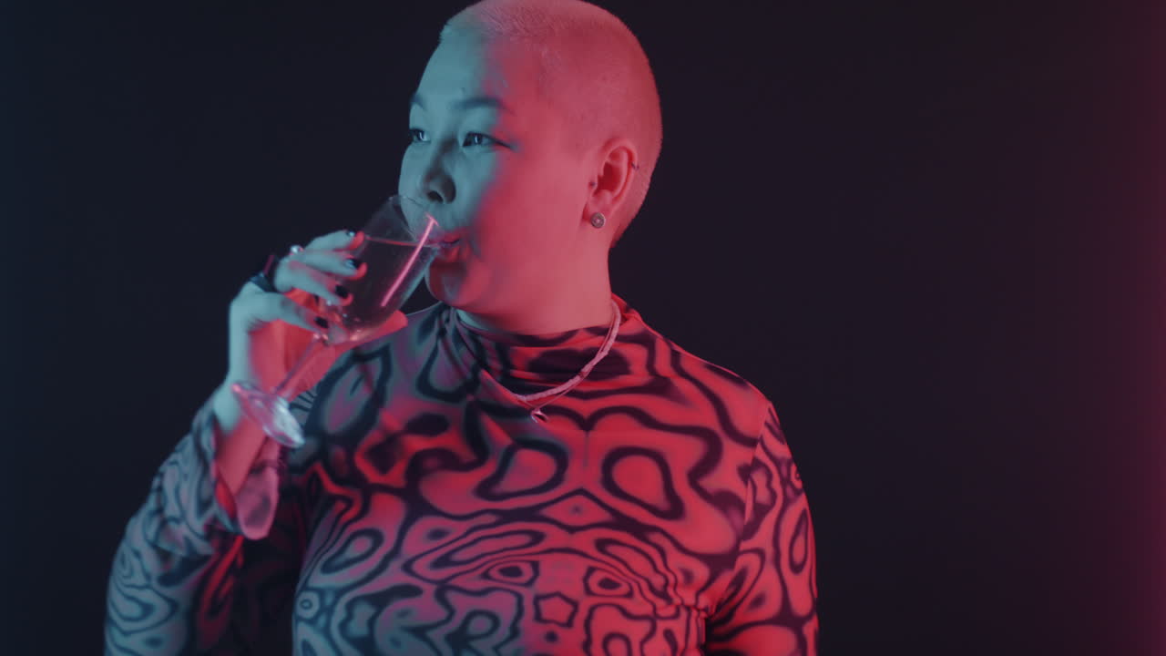 Celebrating Woman in Neon Light