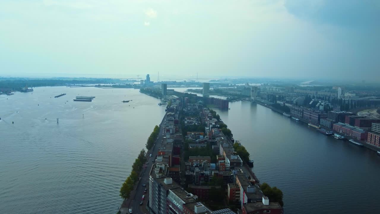 Aerial View Of KNSM Island in Amsterdam, The Netherlands.