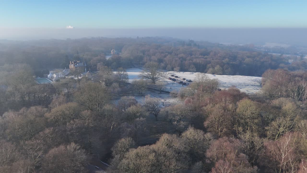High Beach Epping forest in winter Panning drone aerial