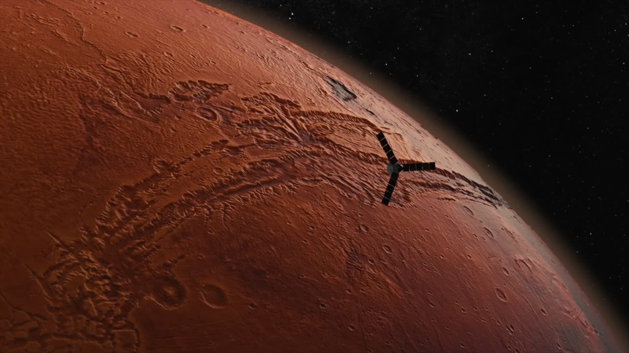 Mars Orbiter over Martian Surface