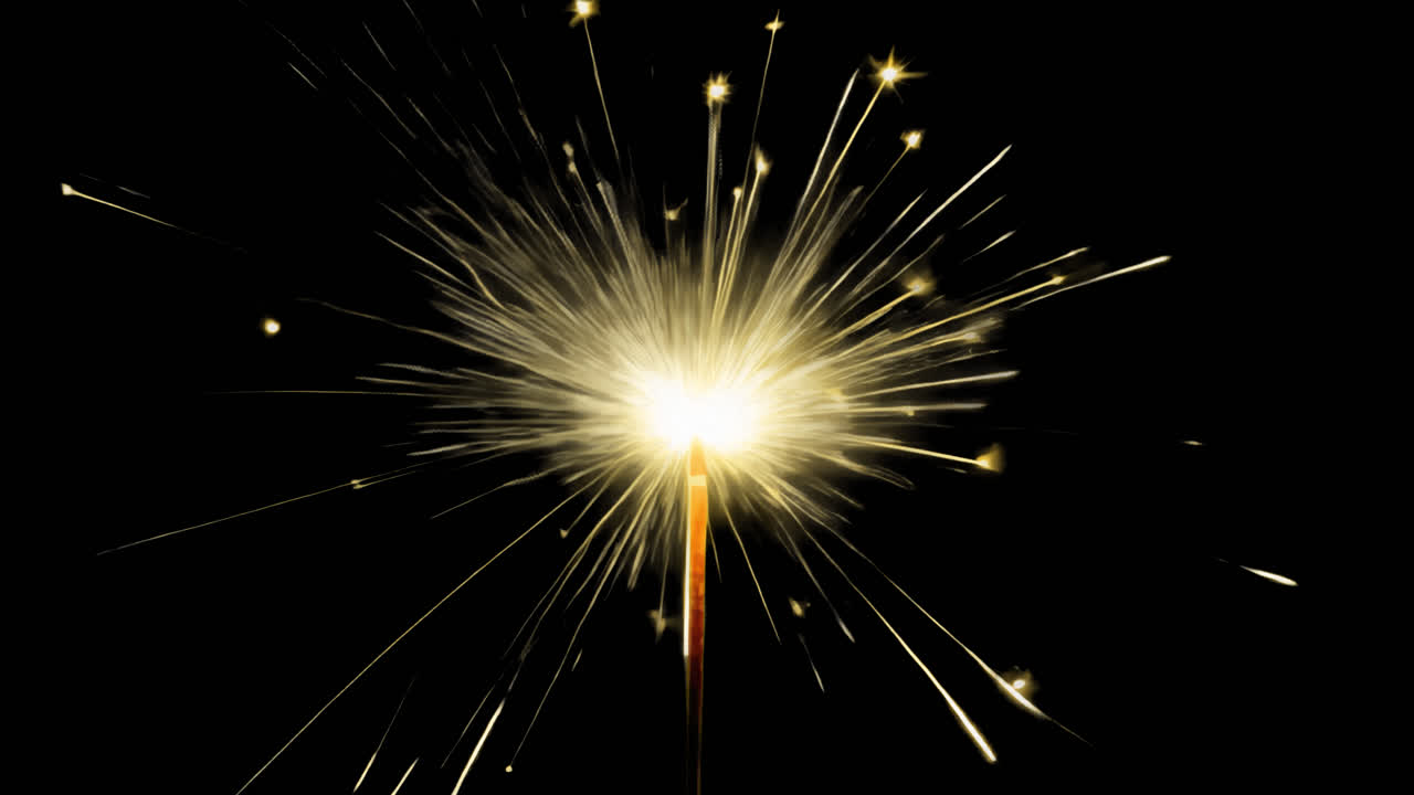 Sparkler ignites dark night sky animated overlay, transparent 4K video, alpha channel, ProRes 4444