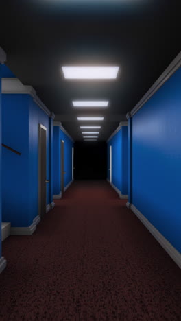 long blue corridor at night