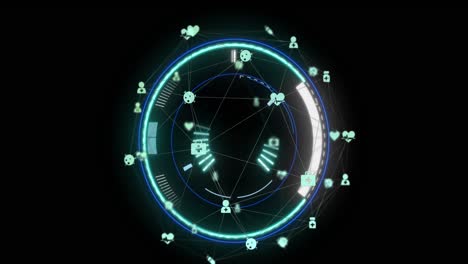 animación de escaneo de alcance, redes y procesamiento de datos en todo el mundo