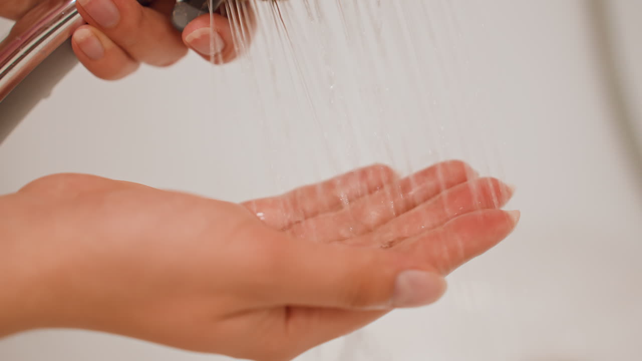 Hands Catch Water, Close Examination Of Hands Collected With Small Water Droplets In Peaceful Surroundings, Detailed View Of Fingertips Capturing Tiny Water Droplets Within Serene And Calm Setting
