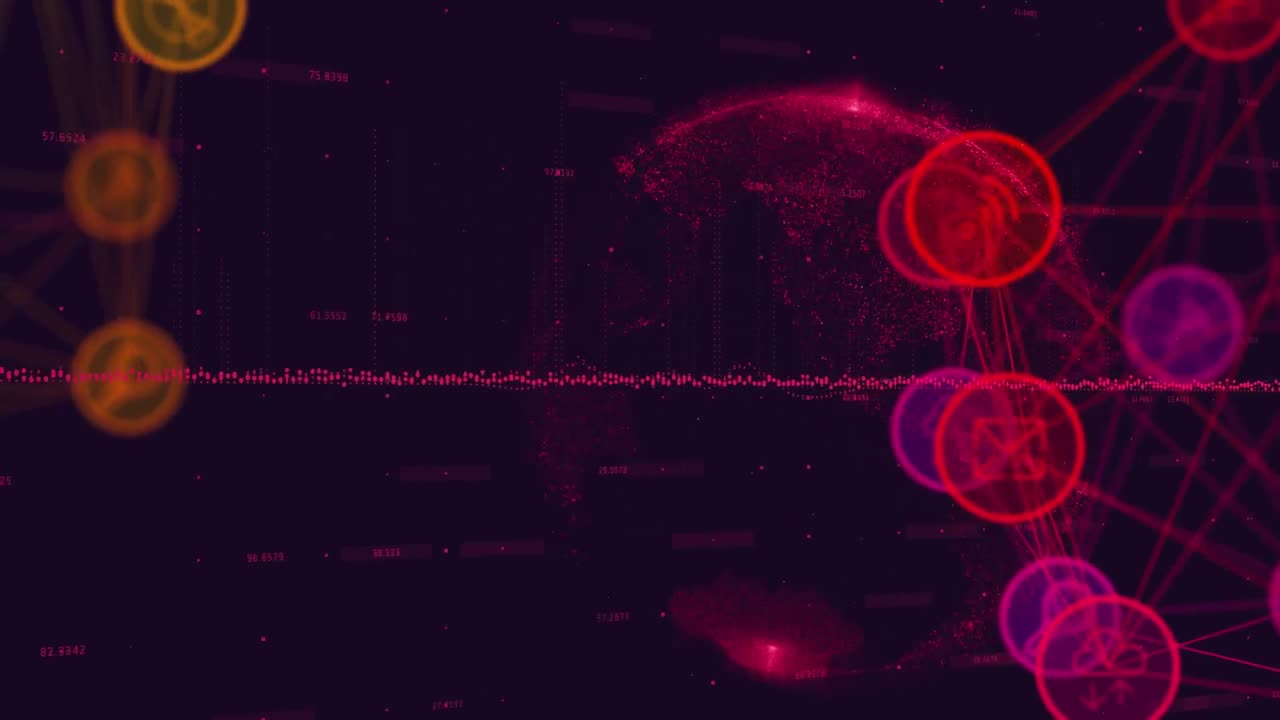 animación del procesamiento de datos y las redes de conexiones en todo el mundo sobre fondo negro