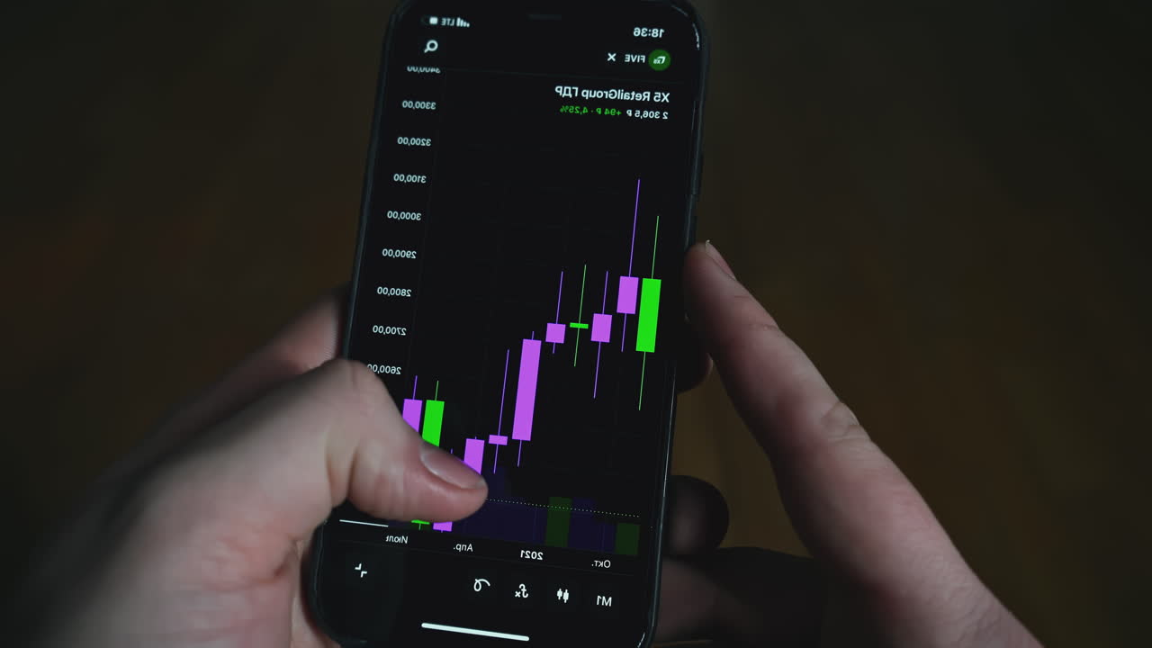 persona que mira un gráfico de criptomonedas en su teléfono inteligente