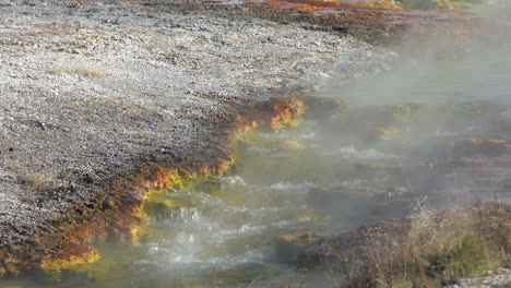 mineral water outflow from hot springs, yellowstone national park midway geyser basin, close up