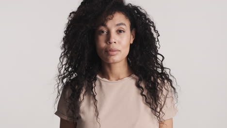 african american woman over white background.