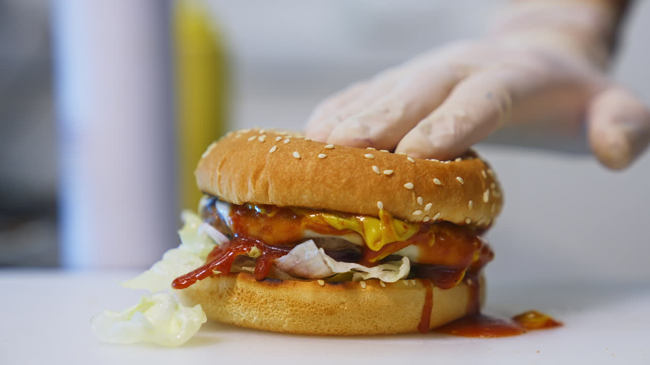 Fresh burger with meat patty. Big appetizing burger with meat cutlet