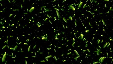 cucumbers rotate and fall on a black background.