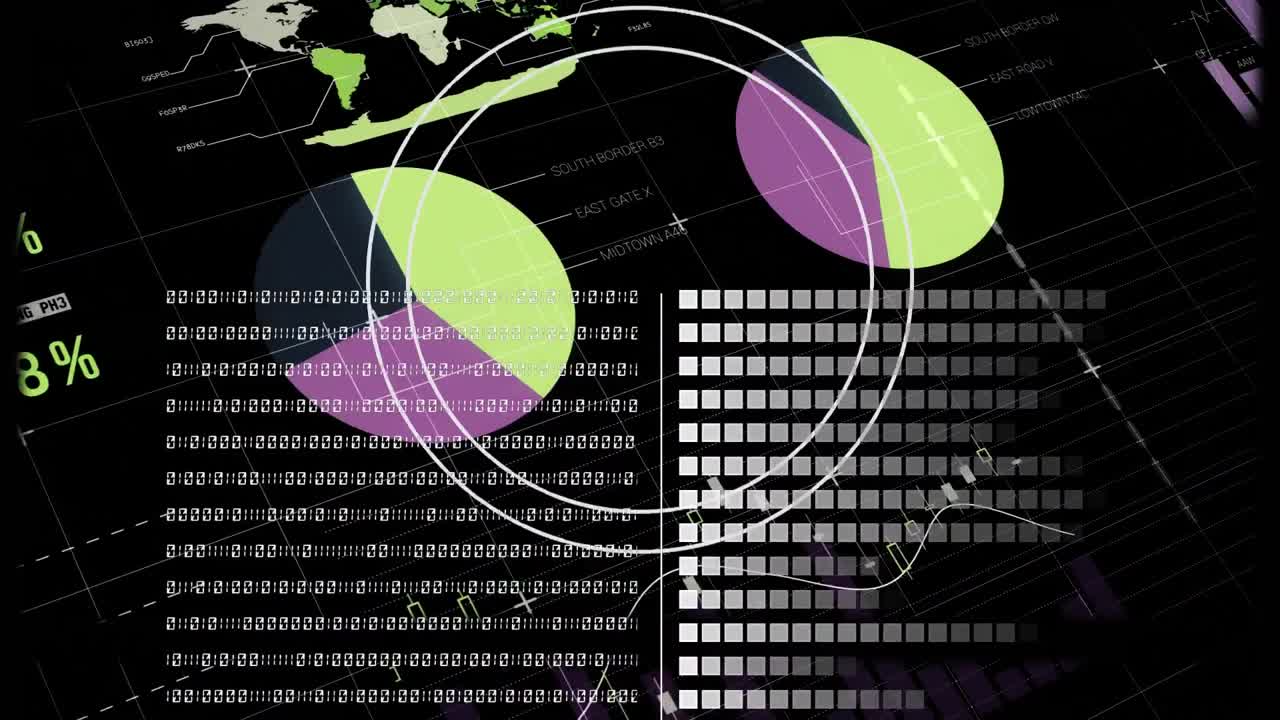 animación del procesamiento de datos y las estadísticas sobre un fondo negro