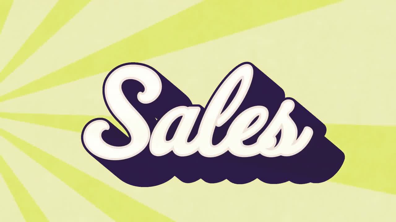 animación del texto de ventas en letras blancas sobre fondo amarillo