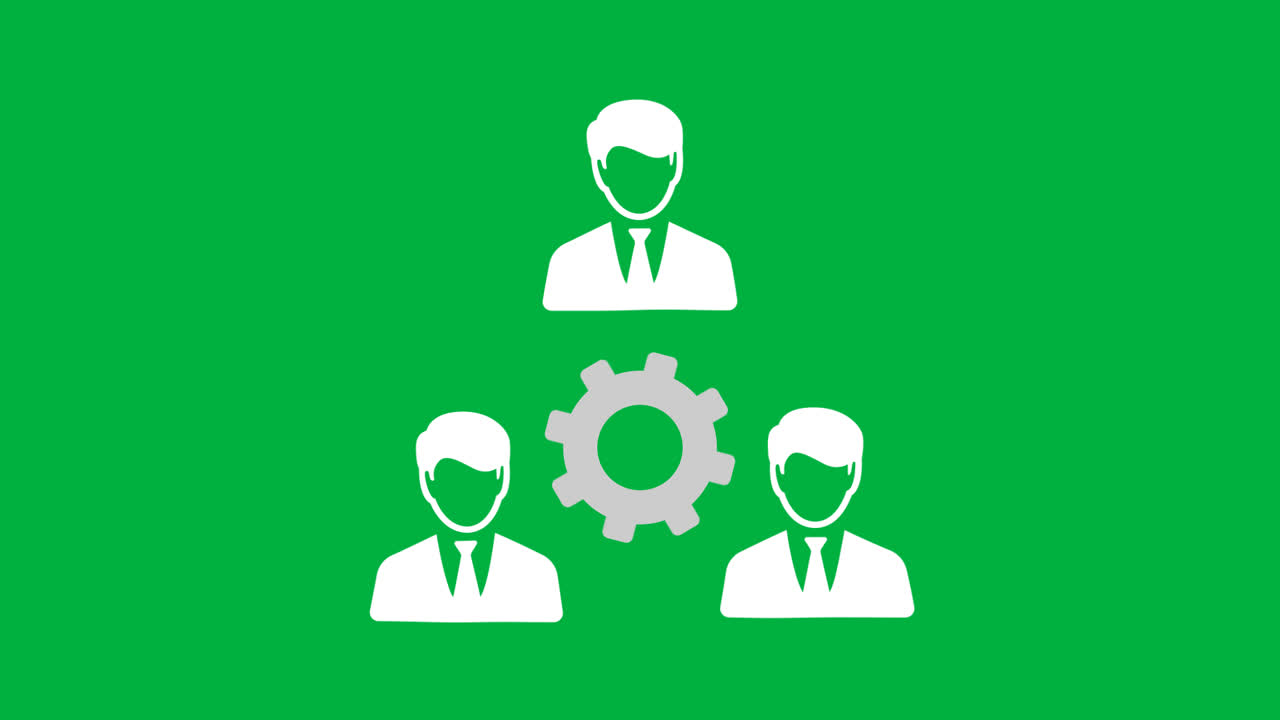 Animated Icons of Business People and Rotating Gear on Green Screen