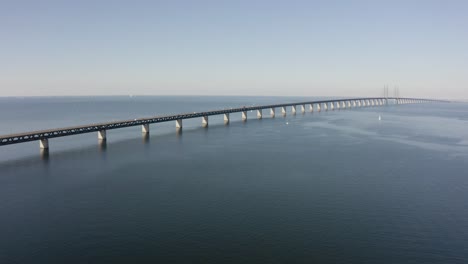 Aerial-shot-of-Öresund-Bridge-that-connect-Sweden-to-Denmark