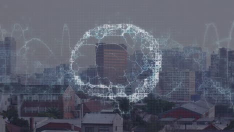 animation of human brain over cityscape