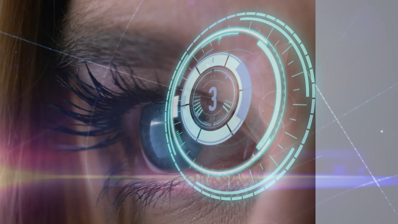 Woman's Eye with Digital Countdown and Futuristic HUD