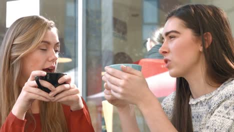 Hübsche-Freunde-Unterhalten-Sich-Beim-Kaffee-Im-Café