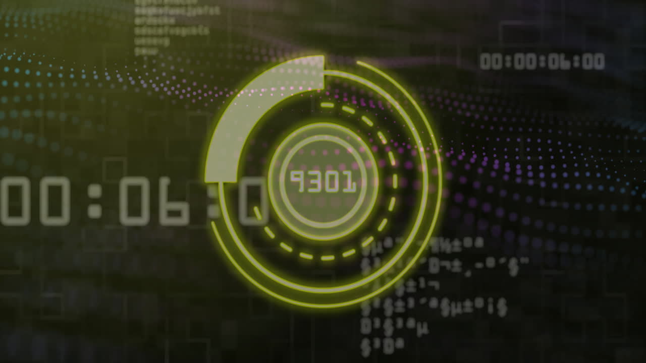 cuenta atrás digital y animación de procesamiento de datos sobre un fondo abstracto con números