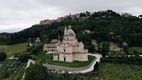 Drone shot of Sanctuary of the Madonna di San Biagio in Italy&#039;s green countryside