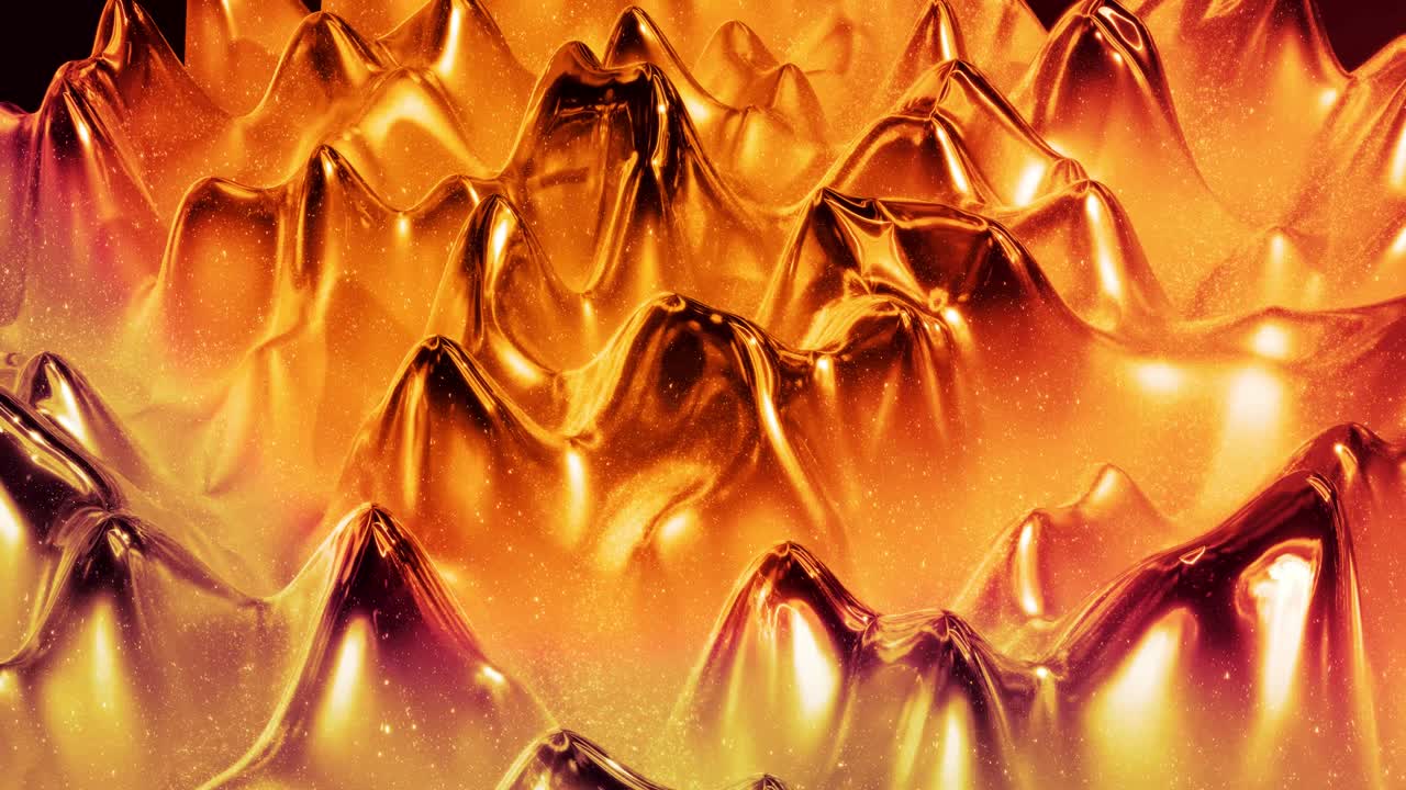 Sfondo astratto in loop con motivo a onde di liquido dorato scintillante su superficie lucida e brillante. Fluido giallo viscoso simile a una superficie di lamina d'oro o vetro brillante. Bellissimo sfondo creativo e festivo.