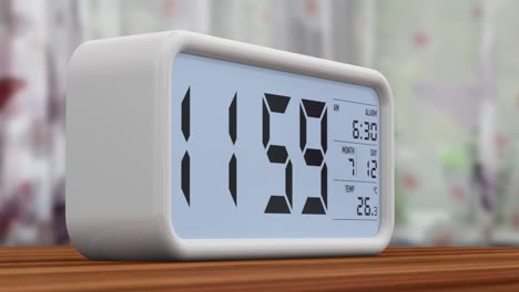 alarm clock on wooden table. 3d render