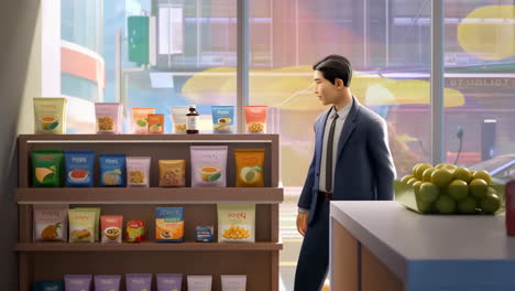 man in a store selecting products from shelves