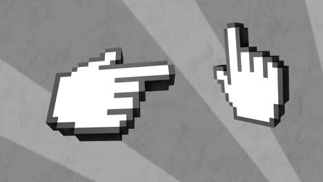 animación de dos manos pixeladas digitales sobre franjas grises rotativas en movimiento
