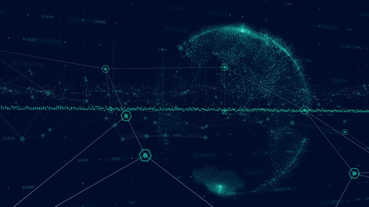 Animation of network of connections and data processing over globe