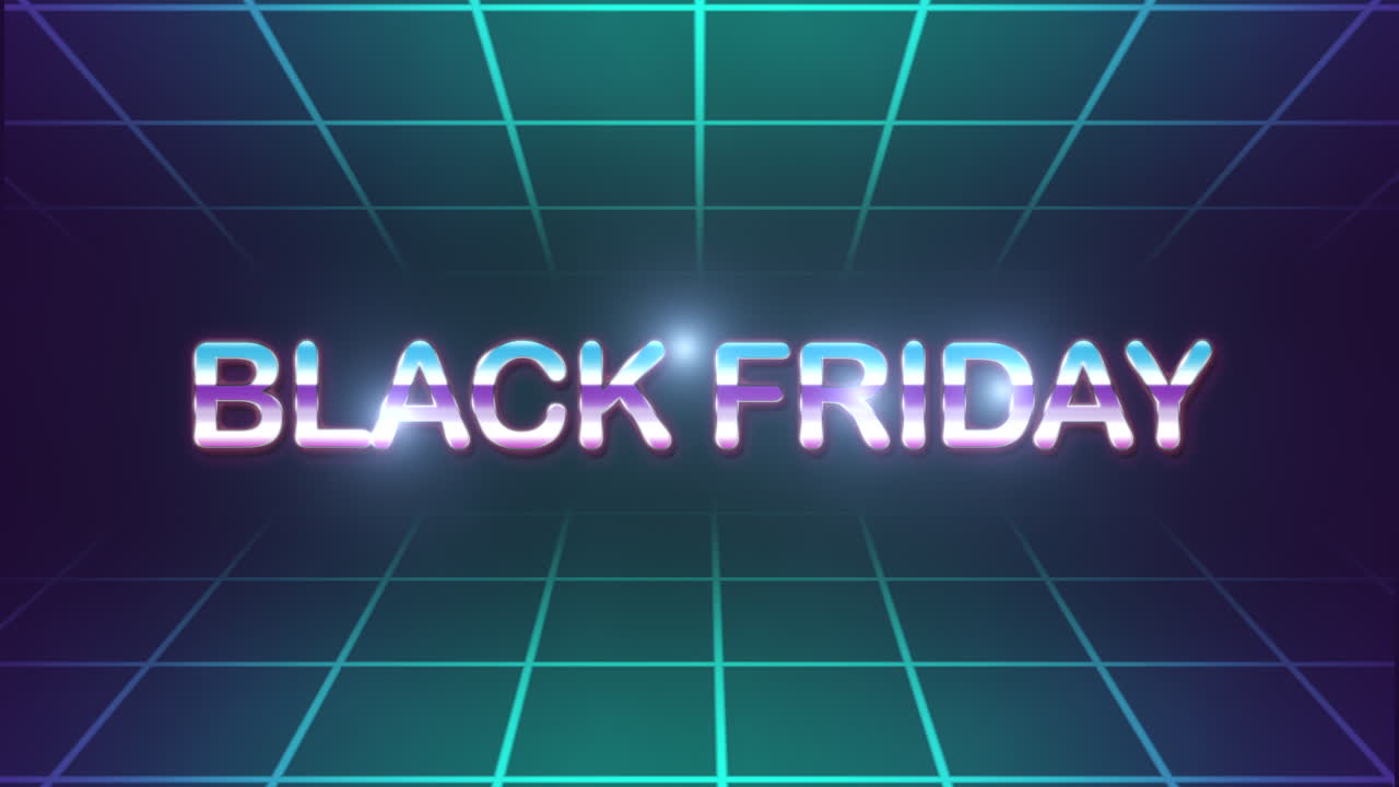 Black Friday with retro neon grid in dark galaxy