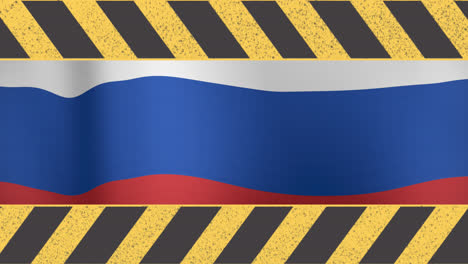 Animation-of-warning-tape-over-russian-flag