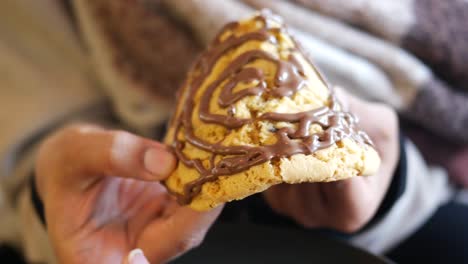 chocolate chip cookie being held