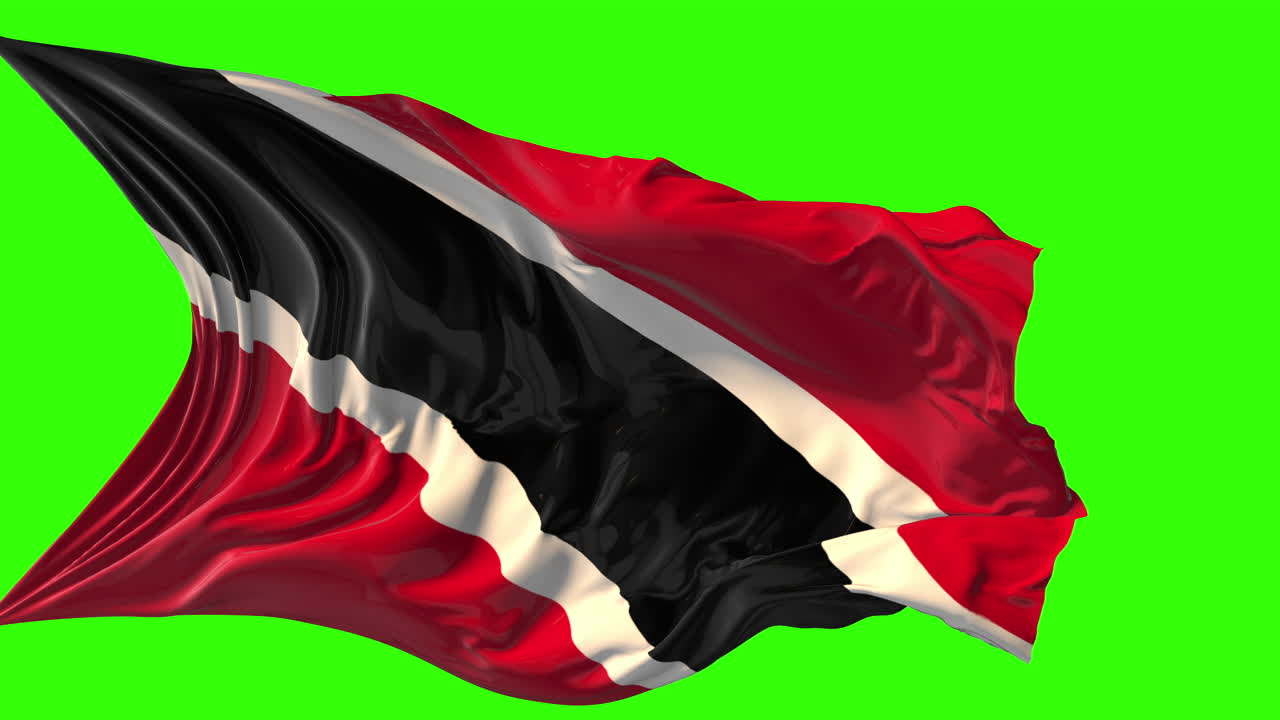 Waving Flag of Trinidad and Tobago on Green Screen