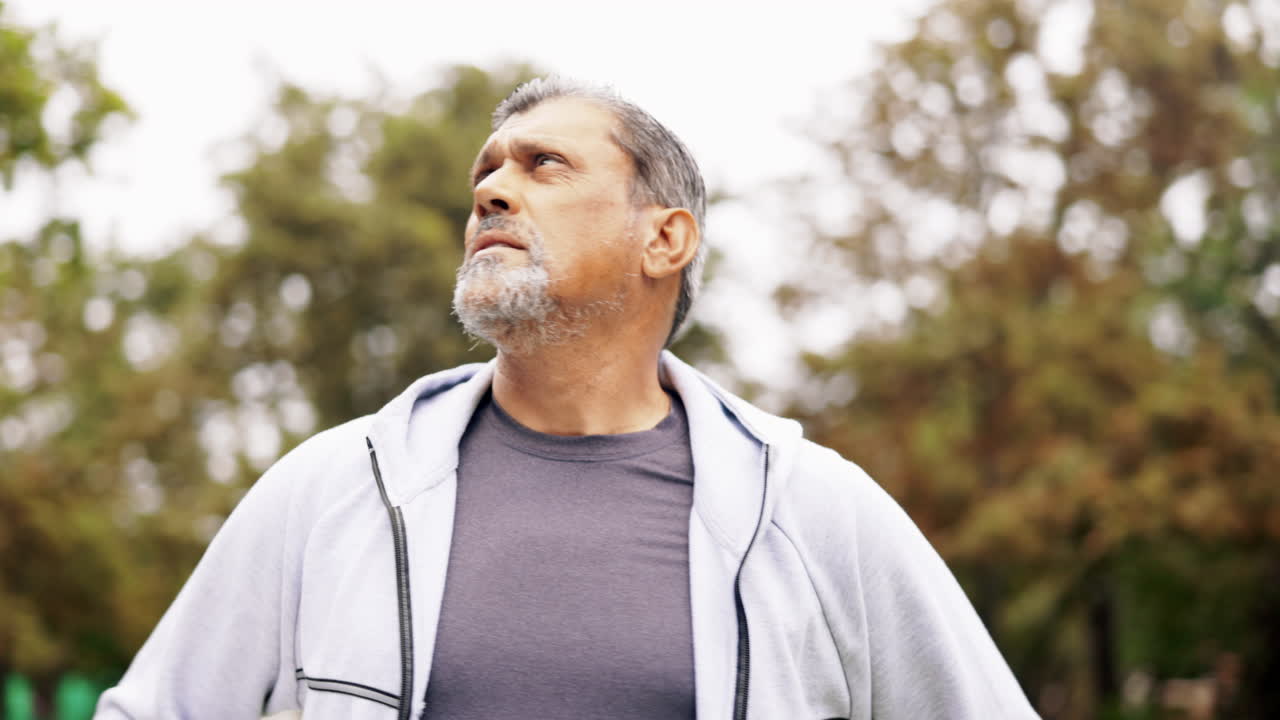 Fitness, start and elderly man in park