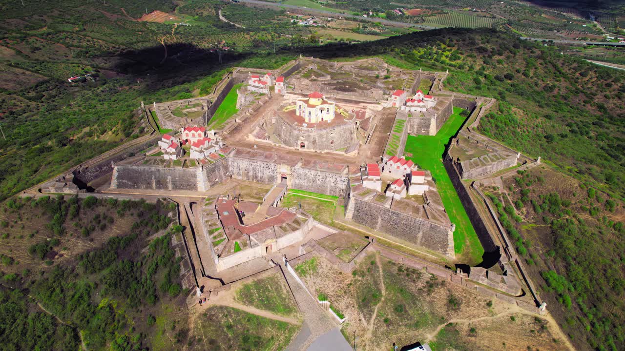 Aerial drone view of Forte Nossa Senhora da Graça fort in Elvas, Portugal