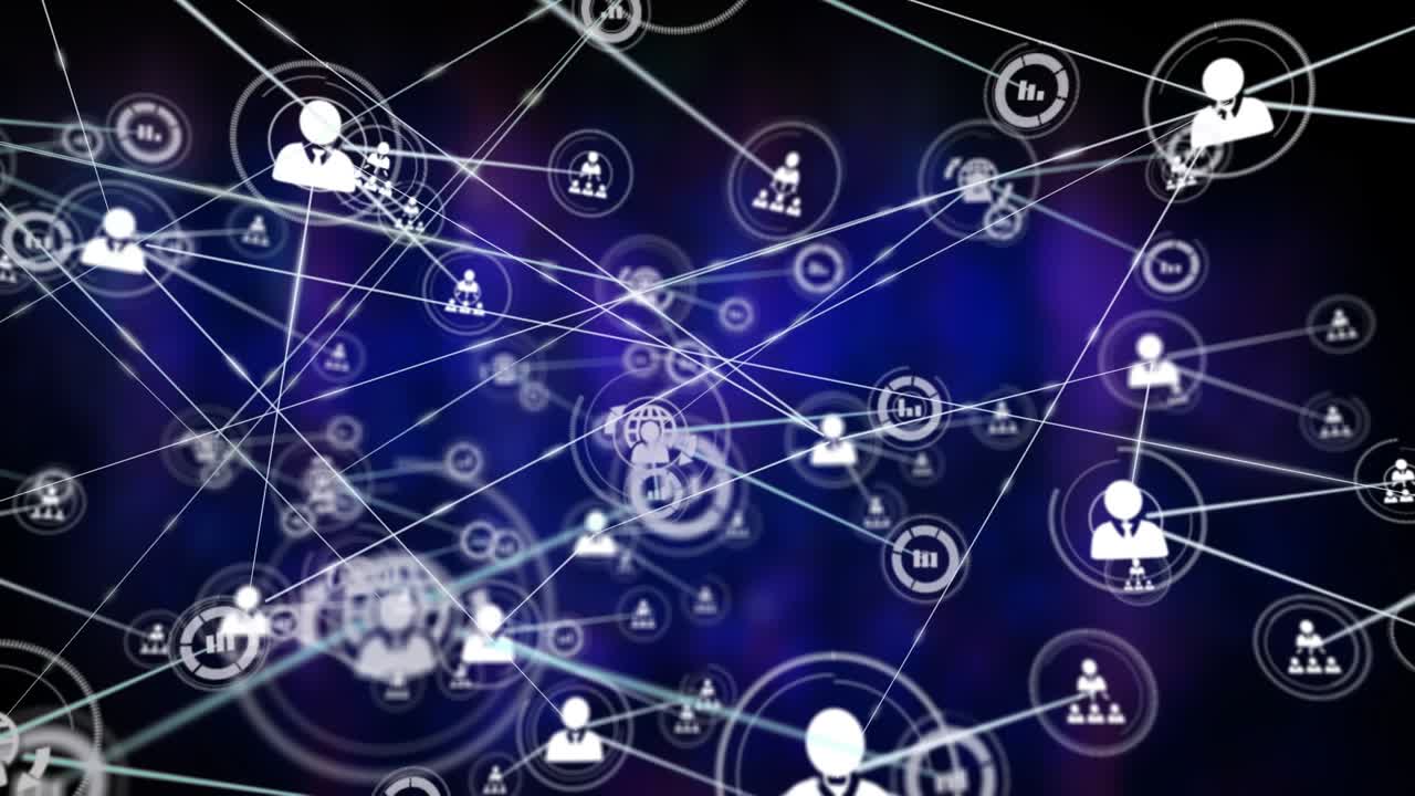 Animazione di una rete di connessioni con icone