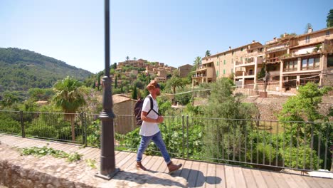 hipster traveler walking in old town