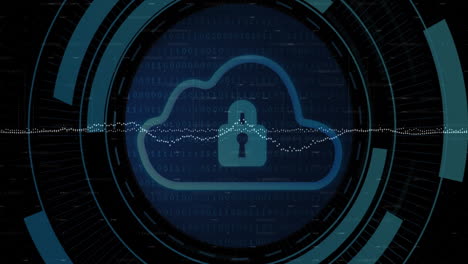 animation of scope scanning and padlock over diagram and cloud