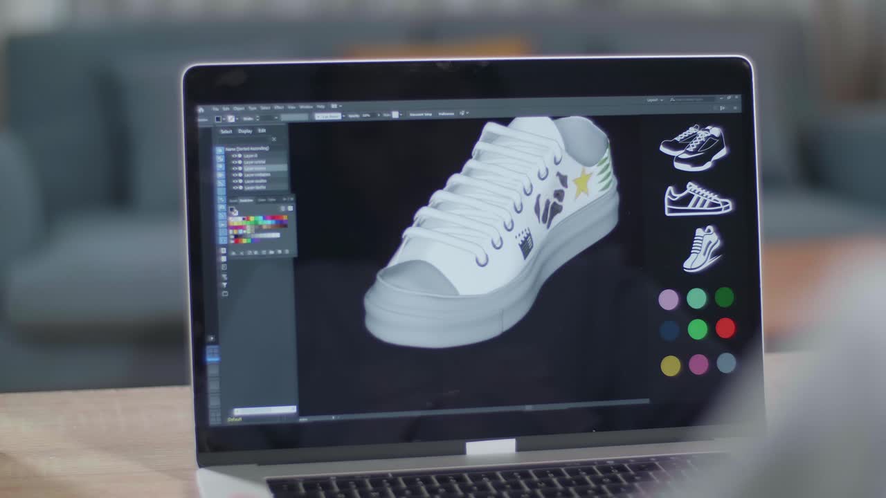 diseño de zapatos en 3d en portátil